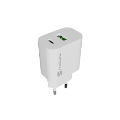 Natec Ribera USB lādētājs 1X USB-A + 1X USB-C 20W, Balta