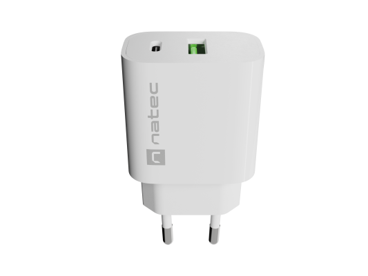 Natec Ribera USB lādētājs 1X USB-A + 1X USB-C 20W, Balta