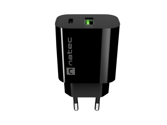 Зарядное устройство Natec Ribera USB 1X USB-A + 1X USB-C 20W, Чёрный