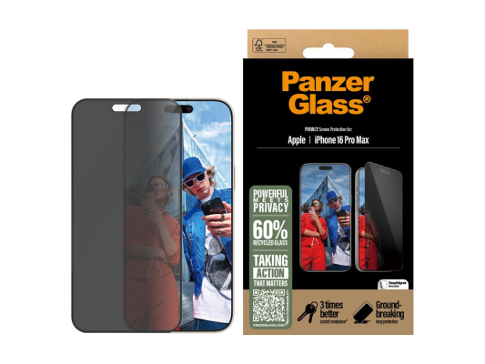 PanzerGlass Screen protector  |  Apple  |  iPhone 16 Pro Max  |  Glass  |  Black  |  Ultra-Wide Fit