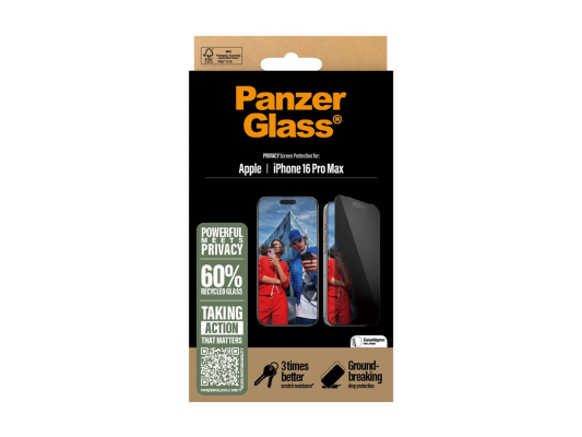PanzerGlass Screen protector  |  Apple  |  iPhone 16 Pro Max  |  Glass  |  Black  |  Ultra-Wide Fit
