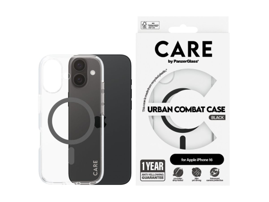 CARE Flagship Case  |  Back cover  |  Apple  |  iPhone 16  |  Recycled plastic  |  Black  |  MagSafe