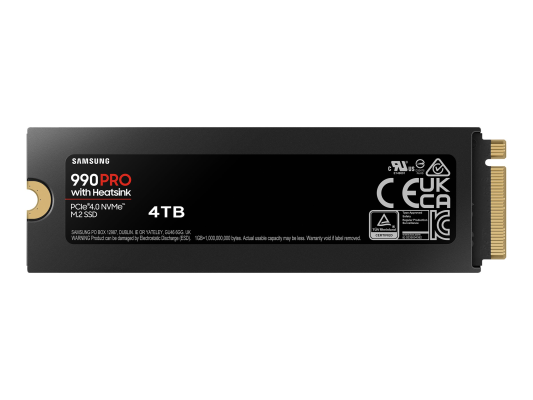 Samsung  |  990 PRO ar siltuma izlietni  |  4000 GB  |  SSD formāts M.2 2280  |  Cietā diska saskarne M.2 NVME  |  Lasīšanas ātrums 7450 MB / s  |  Rakstīšanas ātrums 6900 MB / s