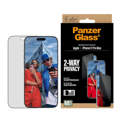 PanzerGlass Screen protector  |  Apple  |  iPhone 17 Pro Max  |  Glass  |  Transparent  |  Ultra-Wide Fit w. EasyAligner