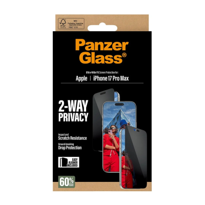 PanzerGlass Screen protector  |  Apple  |  iPhone 17 Pro Max  |  Glass  |  Transparent  |  Ultra-Wide Fit w. EasyAligner