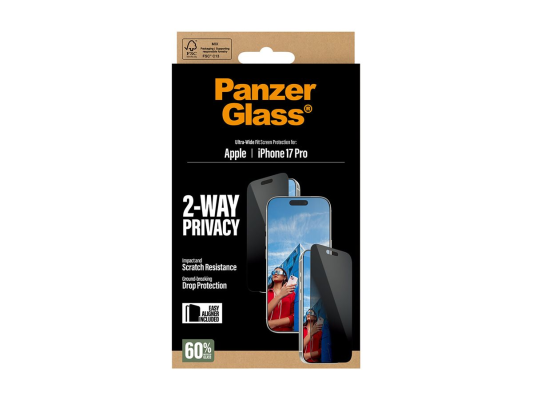 PanzerGlass ekrāna aizsargs  |  Apple  |  iPhone 17 Pro  |  Stikls  |  Caurspīdīgs  |  Ultra-platā piestiprināšana ar EasyAligner