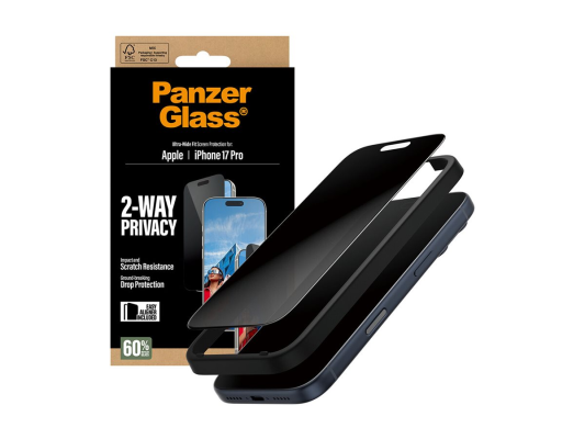 PanzerGlass ekrāna aizsargs  |  Apple  |  iPhone 17 Pro  |  Stikls  |  Caurspīdīgs  |  Ultra-platā piestiprināšana ar EasyAligner