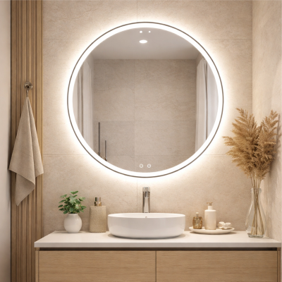 Mirror with LED lighting and anti fog function Ø 80 cm, 36W, 3CCT