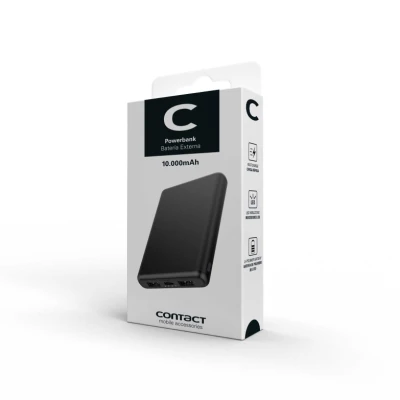 Contact Powebank 10000mAh 10W+cable USB-A USB-C Melns