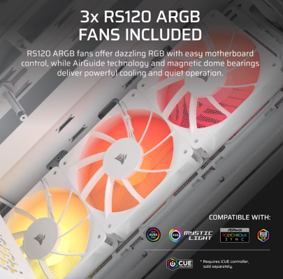 Corsair PC Case  |  3200D RS ARGB  |  White  |  Mid-Tower
