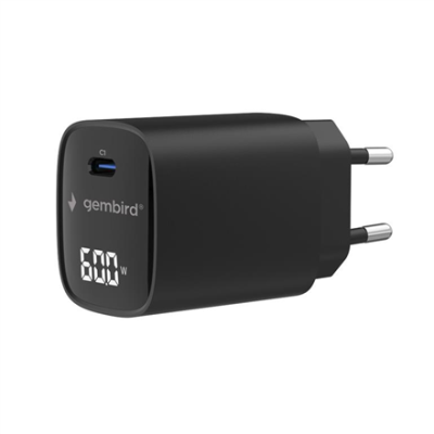 Gembird TA-UC-1C-PD60LCD-01-BK 60W USB Type-C ātrā lādētāja, LCD, melns  |  Gembird