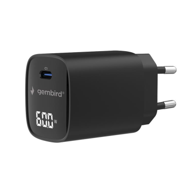 Gembird TA-UC-1C-PD60LCD-01-BK 60W USB Type-C ātrā lādētāja, LCD, melns  |  Gembird