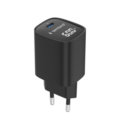 Gembird TA-UC-1C-PD60LCD-01-BK 60W USB Type-C ātrā lādētāja, LCD, melns  |  Gembird