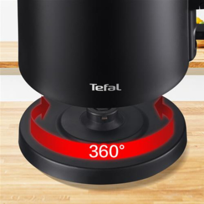 TEFAL  |  KO1408E0 Thermo Protect  |  Чайник  |  Электрический  |  1500 Вт  |  1.5 л  |  Нержавеющая сталь / Пластик  |  360° вращающаяся база  |  Черный