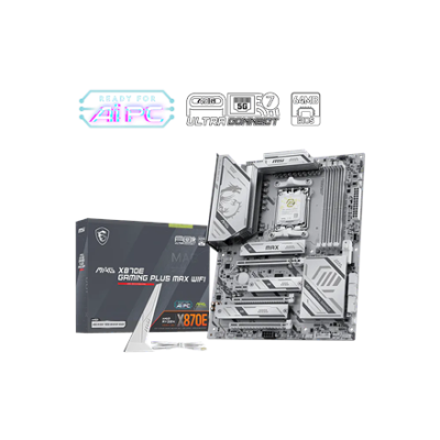 MSI MAG X870E GAMING PLUS MAX WIFI  |  Processor family AMD  |  Processor socket AM5  |  DDR5  |  Supported hard disk drive interfaces SATA, M.2  |  Number of SATA connectors 4