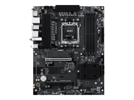 MSI PRO B850-S EVO WIFI  |  Procesora ģimene AMD  |  Procesora ligzda AM5  |  DDR5  |  Atbalstītie cietā diska interfeisi SATA, M.2  |  SATA savienotāju skaits 4