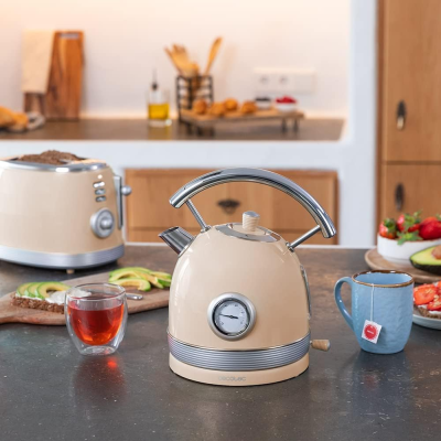 Cecotec Kettle  |  ThermoSense 420 Vintage  |  2200 W  |  Electric  |  1.8 L  |  Stainless steel  |  360° rotational base  |  Light Beige