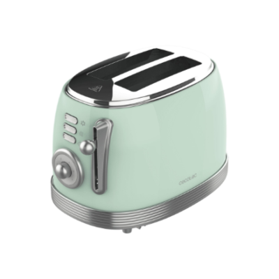 Cecotec Toaster  |  Toast&Taste 800 Vintage  |  Power 850 W  |  Number of slots 2  |  Housing material Stainless steel  |  Light Green