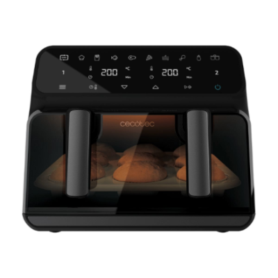 Cecotec Double hot air fryer  |  Cecofry Advance 9000 Window  |  Power 2200 W  |  Capacity 9 L  |  Melns