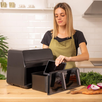Cecotec Double hot air fryer  |  Cecofry Advance 9000 Window  |  Power 2200 W  |  Capacity 9 L  |  Melns