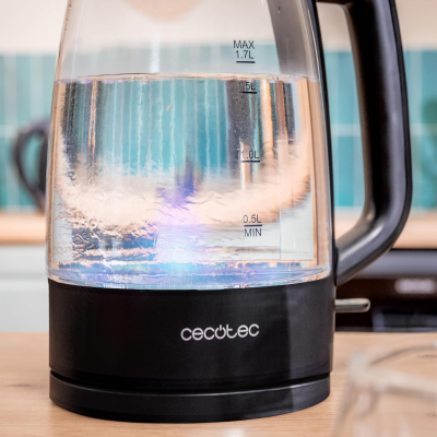 Cecotec Kettle  |  ThermoSense 320 Clear  |  2200 W  |  Electric  |  1.7 L  |  Glass  |  360° rotational base  |  Black / Transparent