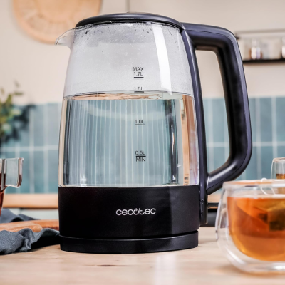 Cecotec Kettle  |  ThermoSense 320 Clear  |  2200 W  |  Electric  |  1.7 L  |  Glass  |  360° rotational base  |  Black / Transparent