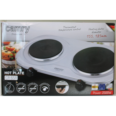 SALE OUT.  |  Camry  |  CR 6511  |  Hot plate  |  Number of burners / cooking zones 2  |  Rotary knobs  |  Stainless steel  |  DAMAGED PACKAGING, SCRATCHED AND DENTED ITEM