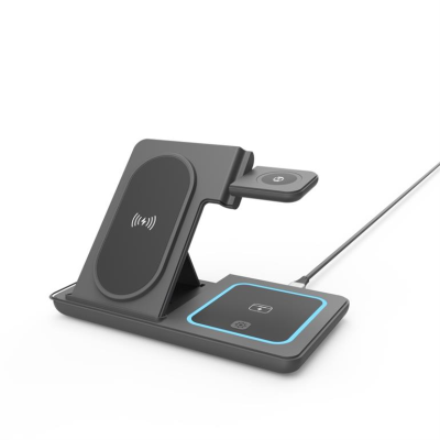 Gembird TA-WPC31A-01-BK 3-in-1 foldable wireless charger stand, 15 W, Apple watch, black  |  Gembird