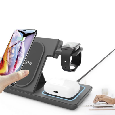 Gembird TA-WPC31A-01-BK 3-in-1 foldable wireless charger stand, 15 W, Apple watch, black  |  Gembird