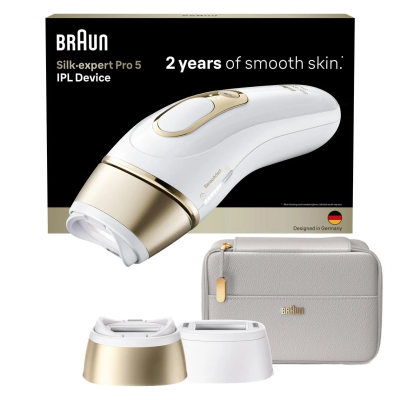 Braun Silk-expert Pro 5 IPL Photoepilator | PL5210 | 10 Intensity Levels | 3 Modes | White/Gold