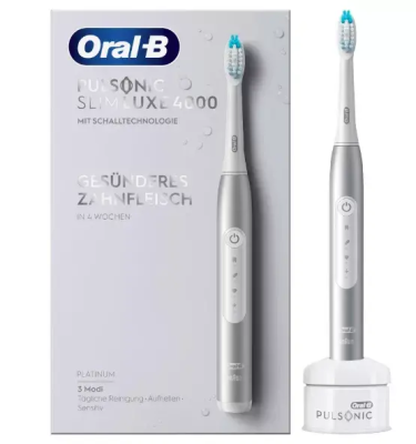 Oral-B Pulsonic Slim Luxe 4000 Sonic  |  Electric Toothbrush  |  Rechargeable  |  For adults  |  Number of brush heads included 1  |  Number of teeth brushing modes 3  |  Platinum