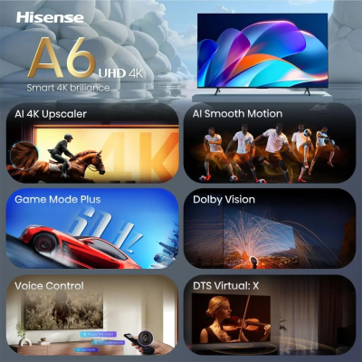 Hisense TV  |  50A6S  |  50  |  Smart TV  |  VIDAA Smart OS  |  UHD  |  Black