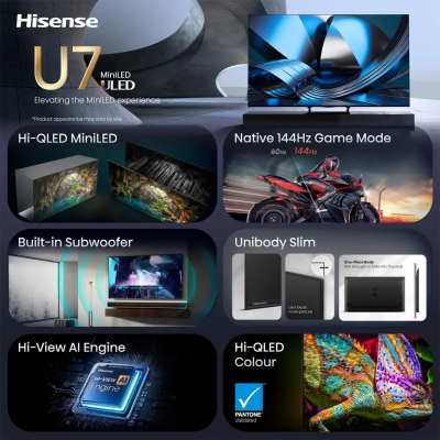 Телевизор Hisense  |  55U7SE  |  55  |  Смарт ТВ  |  VIDAA Smart OS  |  UHD  |  Черный