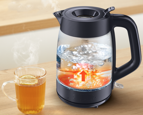 TEFAL Kettle  |  KO2G08E0  |  2000 W  |  Electric  |  1.7 L  |  Heat-resistant glass  |  360° rotational base  |  Black / Transparent