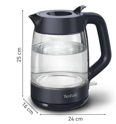 TEFAL Kettle  |  KO2G08E0  |  2000 W  |  Electric  |  1.7 L  |  Heat-resistant glass  |  360° rotational base  |  Black / Transparent