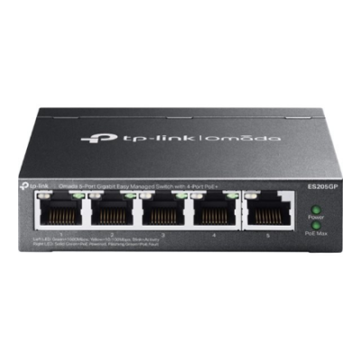 TP-LINK  |  Omada 5-Port Gigabit Easy Managed Switch with 4-Port PoE+  |  ES205GP  |  Desktop / Wall mountable