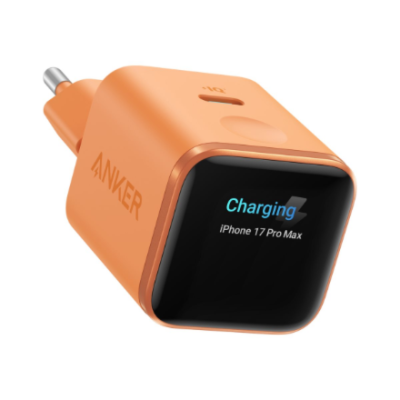 Anker Nano Charger 45W, Smart Display, Orange  |  24 pin USB-C
