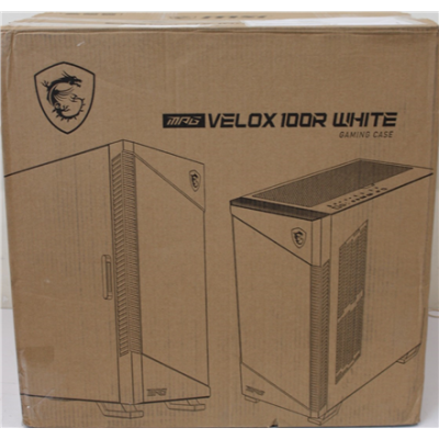 IZPĀRDOŠANA. MSI MPG VELOX 100R baltais PC korpuss, vidēja torņa, USB 3.2, audio izeja, mikrofons ieeja  |  MSI PC korpuss  |  MPG VELOX 100R BALTAIS  |  Balta  |  Vidēja torņa  |  BOJĀTA IEPAKOJUMS, DENTED KŪĶIS (AUGŠA)