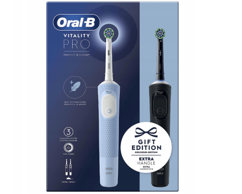 Oral-B Electric Toothbrushes  |  Vitality Pro Duo  |  Rechargeable  |  For adults  |  Number of brush heads included 2  |  Number of teeth brushing modes 3  |  Black / Blue White