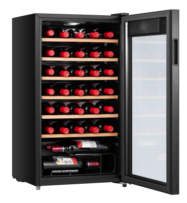 Midea Wine Cooler  |  MDRW150FGG22W  |  Energy efficiency class Class G  |  Free standing  |  Bottles capacity 34  |  Black