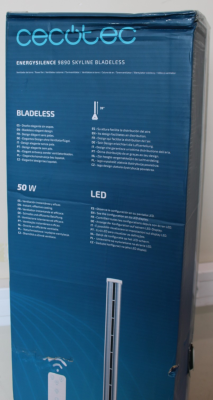 SALE OUT. EnergySilence 9890 Skyline Bladeless  |  Tower Fan  |  Stand Fan  |  50 W  |  Diameter 23 cm  |  Number of speeds 3  |  Oscillation  |  Timer  |  Remote control  |  Grey / White  |  DAMAGED PACKAGING