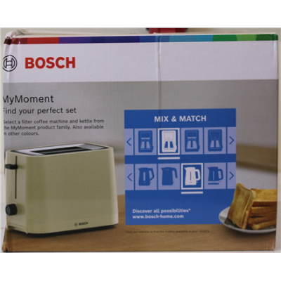 SALE OUT. Bosch TAT3M127 MyMoment Compact toaster, 950 W, 2 slots, Beige  |  SALE OUT. Compact Toaster  |  TAT3M127 MyMoment  |  Number of slots 2  |  Housing material Plastic  |  Beige  |  DAMAGED PACKAGING AND ITEM BODY (EDGE)