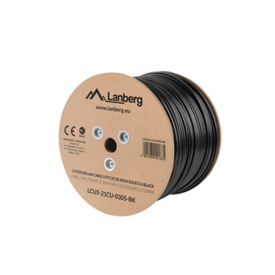 Lanberg Cable Cat.5E UTP 305M Solid Outdoor CU Black Fluke Passed  |  LCU5-21CU-0305-BK