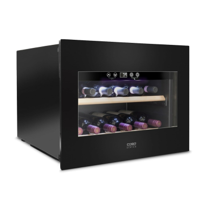 Caso  |  Wine Cooler  |  WineDeluxe E 18  |  Energy efficiency class G  |  Built-in  |  Bottles capacity 18 bottles  |  Cooling type Compressor technology  |  Black