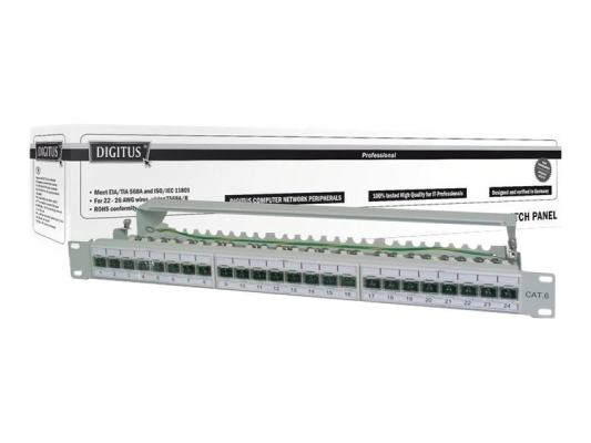 Digitus  |  CAT 6A Patch Panel, экранированный, 1U, 24-портовый  |  RJ45, 8P8C  |  Серый