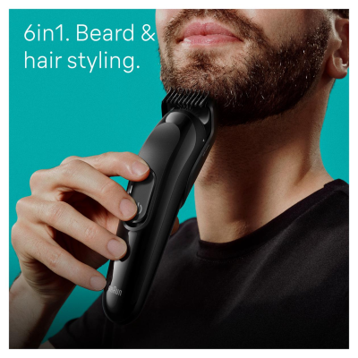 Braun Trimmer  |  6-in-1 Style Kit 3 MGK3410  |  Bezvadu  |  Garuma pakāpju skaits 13  |  Melns