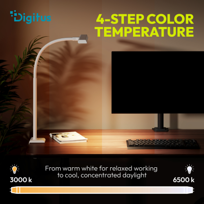 Digitus LED Desk Lamp, 50 cm, White  |  DA-90491  |  1025 lm  |  7 W  |  3000-6500 K  |  Warm to cold white light  |  LED lamp  |  10 V