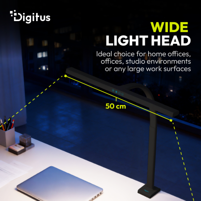 Digitus LED Desk Lamp, 50 cm, Black  |  DA-90490  |  1025 lm  |  7 W  |  3000-6500 K  |  Warm to cold white light  |  LED lamp  |  10 V