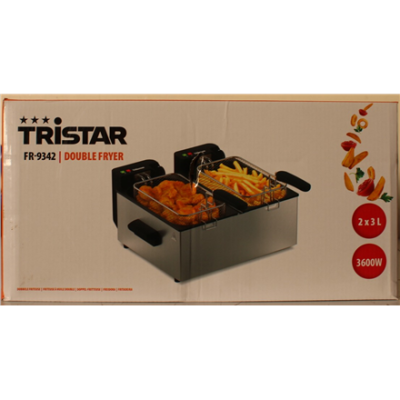 РАСПРОДАЖА. Tristar FR-9342 Двойной фритюрник, Общая емкость 6 Л, 3600 Вт, Нержавеющая сталь / Черный  |  Tristar Двойной фритюрник  |  FR-9342  |  Мощность 3600 Вт  |  Емкость 6 Л  |  Серебристый  |  ПОСЫЛКА С ПОВРЕЖДЕНИЯМИ, ВМЯТИНА НА КОРПУСЕ (СЗАДИ, СН