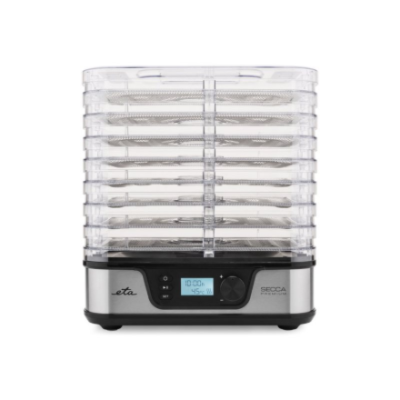 ETA Pārtikas žāvētājs  |  ETA930190000 Secca Premium  |  Jauda 380 W  |  Plātņu skaits 8  |  Temperatūras kontrole  |  Iebūvēts taimeris  |  Sudraba